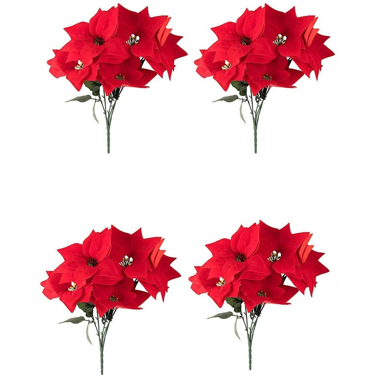 Juvale 4 Pack Poinsettias Artificial Christmas Flowers, Lifelike Red Poinsettias with Velvety Petals for Holiday Decor, Wreaths, and Centerpieces and Floral Arrangements, 16.5 Inches
